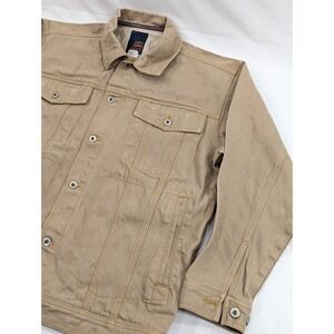 Godbody Jacket Men Large Tan Beige Denim Trucker Heavy Denim Pockets‎ Vintage